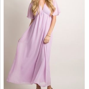 Lavender chiffon bell sleeve maternity maxi dress